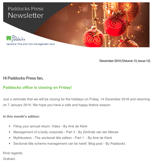 Paddocks Press, December 2018