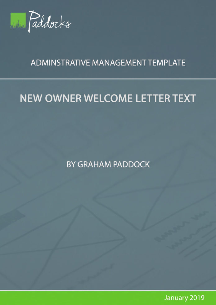 New owner welcome letter text - br Graham Paddock