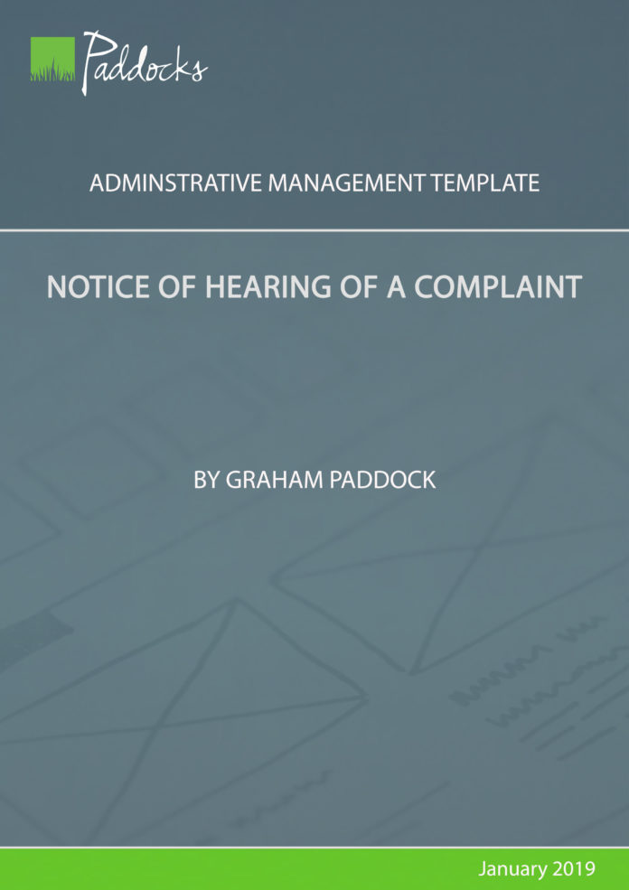 Notice of hearing of a complaint by Graham Paddock
