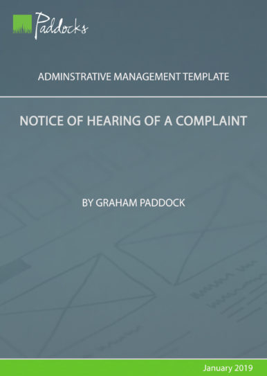 Notice of hearing of a complaint by Graham Paddock