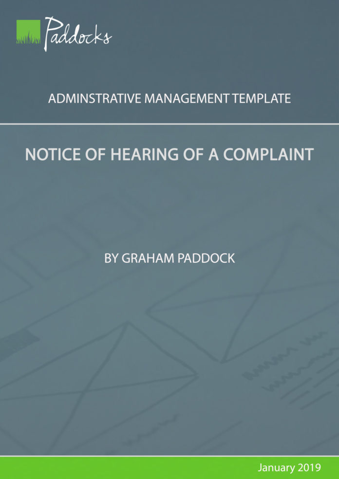 Notice of hearing of a complaint by Graham Paddock