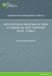 Template - Notification of Registrar of Deeds of Change of Address of Body Corporate Rules - Form V